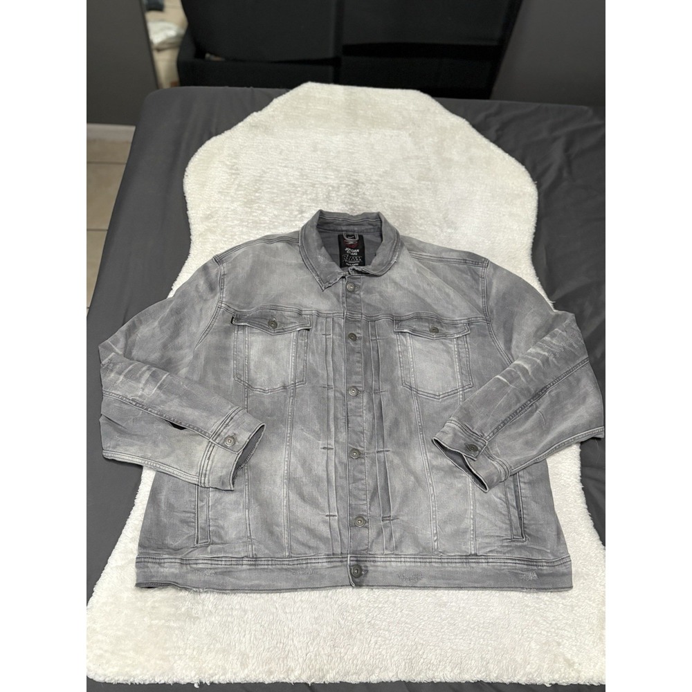 Jordan Craig Men's Gray Distressed Denim‎ Jacket Size 6XL Button Washed